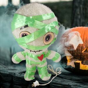 Vintage Light-Up Halloween Mummy Decoration 19” Green Wrap Heart Cute Spooky